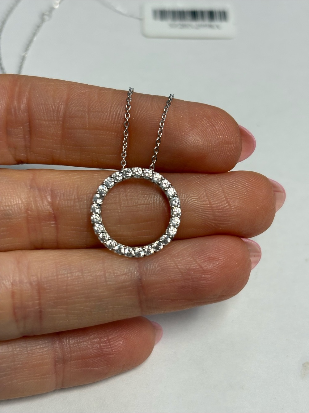 Suzy Levian Sterling Silver White CZ Circle Pendant Necklace NWT